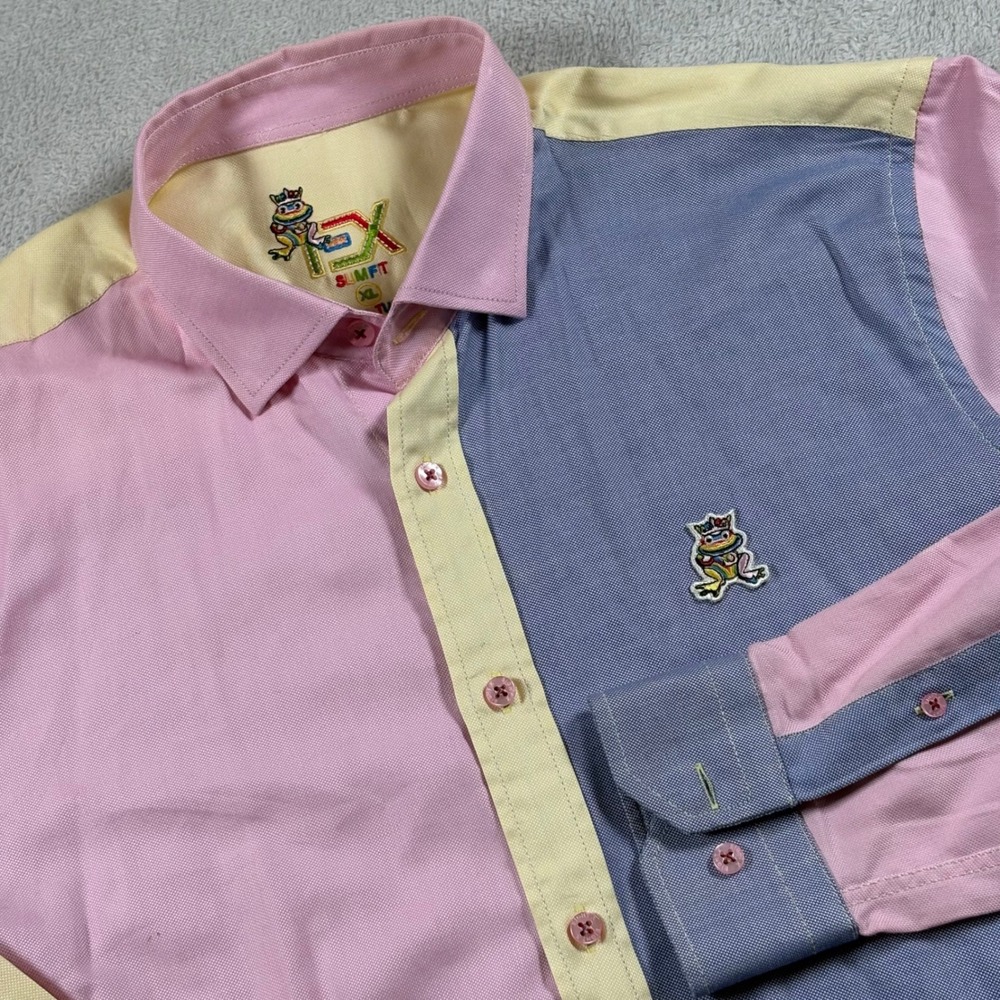 Eight X Mens XL Slim Fit Colorblock Button Down Shirt Pastel Pink Blue Yellow
